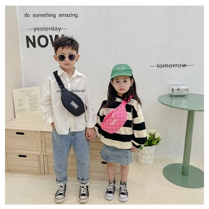 Mode-Brusttaschen für Kinder in schwarzem Segeltuch und rosa Schachbrettmuster für Jungen und Mädchen