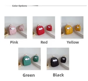 Detail display of mini canvas backpacks with wings in five colors for kids