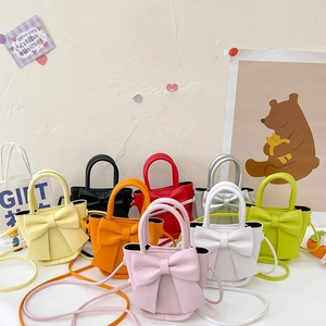 Kids Mini Crossbody Bag PU Leather Bow Knot Handbag Princess Cute Single Shoulder Bag For Girls Solid Color Fashion