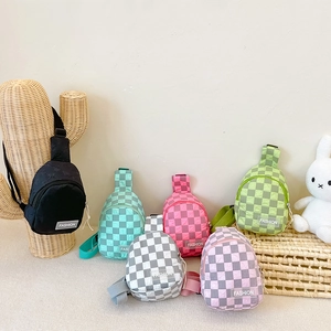 Kinder Brusttasche Nylon Schachbrett Umhängetasche Jungen Mädchen Reise Mini Geldbeutel Verstellbar Mode Reißverschluss