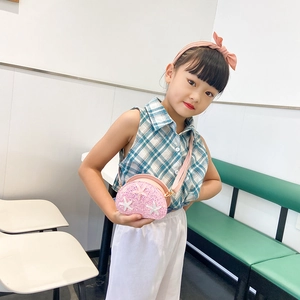 Pink sequin girls crossbody bag with cute starfish charms and adjustable PU strap