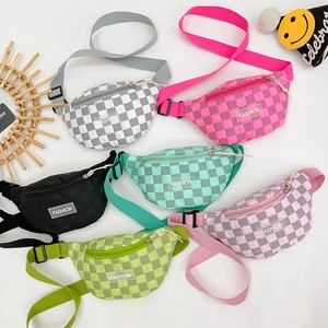 Kinder Hüfttasche Schachbrettmuster Koreanischer Stil Mode Buchstabendruck Verstellbarer Riemen Brusttasche Für Jungen Mädchen