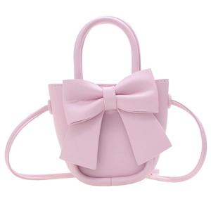 Pink PU leather crossbody mini bag with a large cute bow for girls and moms