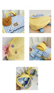 Vue détaillée du sac à dos matelassé pour enfants avec boucle aimantée et poche