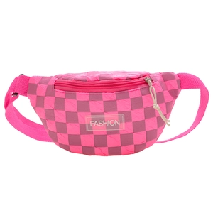 Trendige Kinder Brusttasche mit Karomuster in Pink und Grau und verstellbarem Gurt