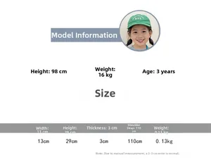 Size chart for cute girl's knit crossbody bag with model info and detailed dimensions