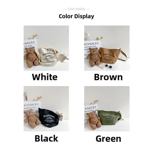 Canvas kids crossbody bags in white, brown, black and green with letter print detail