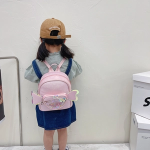Pink glitter kids backpack with heart sequins and wings for little girls preschool