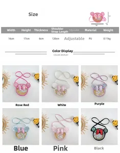 Tableau des tailles pour sac mignon à paillettes pour enfants, dimensions 16x17x6cm