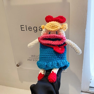 Handmade Crochet Cartoon Doll Crossbody Bag Cotton Yarn Knitted Ugly Cute Funny Character Pouch For Kids Girls Boys