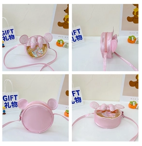 Petit sac rond rose pour fille avec nœud scintillant et paillettes mobiles