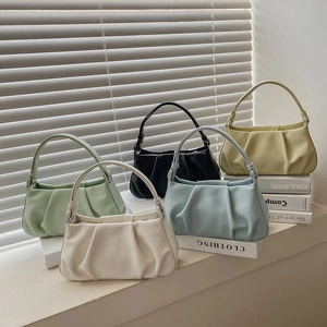 Pleated PU Leather Cloud Bag Fashion Underarm Shoulder Handbag For Women Solid Color Casual Versatile Soft Hobo Bag