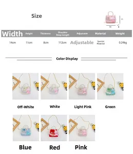 Tableau des tailles et 7 options de couleurs pour le sac à main sirène pour filles