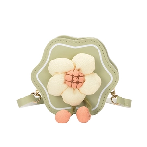 Cute girl's flower shaped crossbody bag in mint green PU leather with floral detail