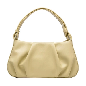 Chic cream yellow ruched handbag for women with vertical pleats and soft leather texture