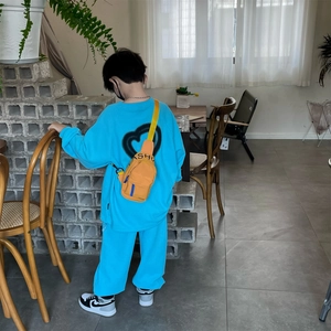 Kids bright blue canvas crossbody chest bag with fashion letter strap for outdoor sports