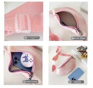 Detail view of pink gradient PU leather kids chest bag with adjustable strap and capacity