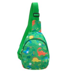 Cute green dinosaur print cartoon chest bag for kids with adjustable shoulder strap