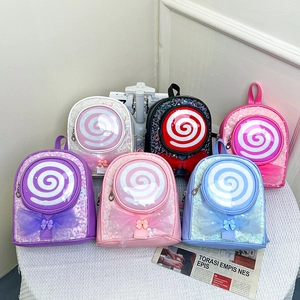 Kids Mini Backpack PU Leather Sequin Lollipop Pattern Mesh Bow Cute Cartoon Schoolbag For Girls Kindergarten