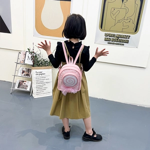 Cute pink lollipop backpack for little girls with glitter PU leather and bow details