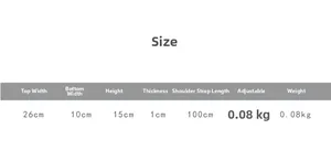 Detailed size guide showing dimensions for the children's canvas waist bag and chest pack
