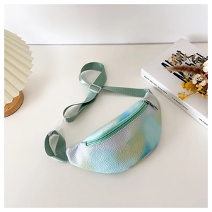 Close-up of kids gradient crossbody bag with lychee texture PU leather and nylon strap