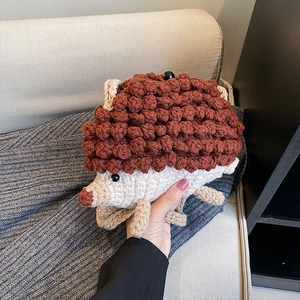 Sac À Bandoulière Tricoté Main Pour Enfants Forme De Hérisson Mignon Fillettes Petit Porte Monnaie Accessoire De Mode