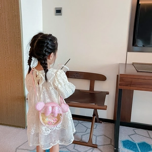 Petit sac rond rose pour fille avec paillettes en étoile et oreilles de lapin