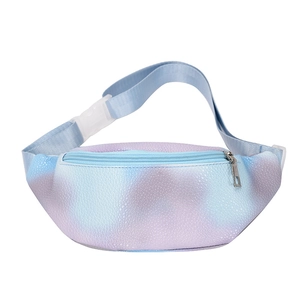Colorful gradient PU leather chest bag for kids with adjustable blue strap and top zipper