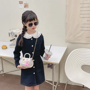 Sac à main sirène pour fille avec poignée en perles et broderie pailletée en blanc crème