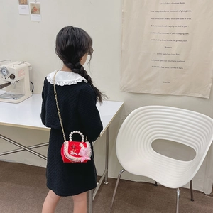 Sac à main rouge princesse pour enfants avec poignée perle et poupée Elsa