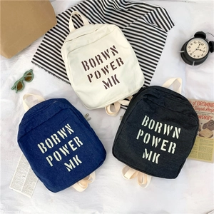 Kids Backpack Denim Canvas Letter Print Retro Casual Fashion Bag For Toddler Boys Girls