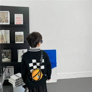 Sac bandoulière rond en nylon jaune pour enfant avec chaîne noire et sangle réglable