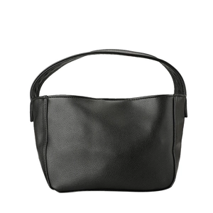 Fashionable black pebbled leather mini dumpling bag for girls with wide top handle design