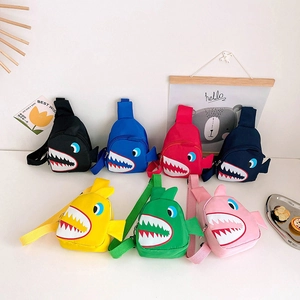 Shark Cartoon Chest Bag Canvas Lightweight Adjustable Strap For Toddlers Kids Cute Animal Shaped Sling Crossbody Bag