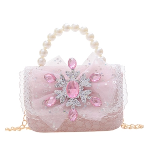 Rosa Prinzessin Handtasche mit Spitze, Perlengriff und funkelndem Schneeflocken-Dekor