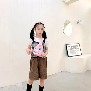 Cute pink shark canvas chest bag for kids with adjustable strap and embroidery