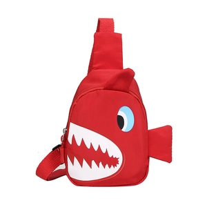Cute red shark cartoon chest bag for kids made of lightweight canvas fabric with zipper