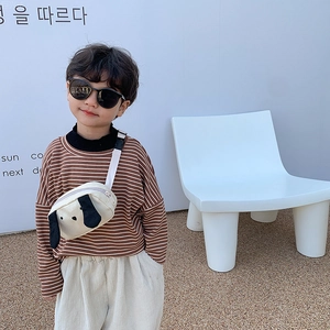 Kids dog-shaped canvas crossbody bag with 3D ears and adjustable white strap for boys