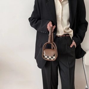 Mini checkered crossbody bag for kids and women with leather trim and U-shaped handle