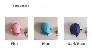 Detail display of mini shark eggshell backpacks in pink, sky blue and navy blue