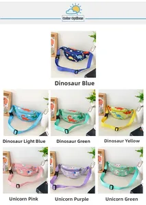 Vue détaillée des sacs banane dinosaure et licorne avec boucles réglables
