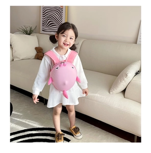 Pink cartoon shark shell backpack for kids with adjustable wide shoulder straps