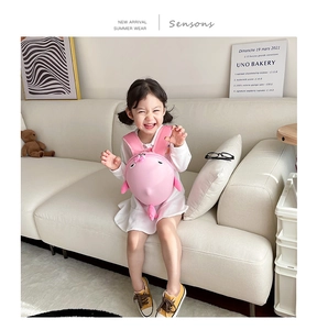 Pink cartoon shark hard shell backpack for kids with wide straps and lightweight design