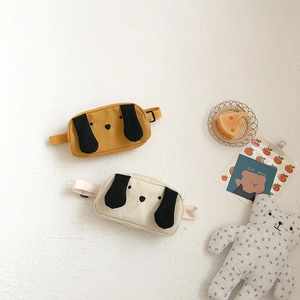 Kids Canvas Waist Bag Cute Puppy Dog Cartoon Face Crossbody Chest Pack For Boys Girls Toddlers Adjustable Strap