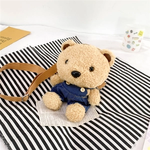 Sac Bandoulière En Peluche Ours Pour Enfants Sac À Épaule Dessin Animé Avec Salopette En Jean Pour Filles