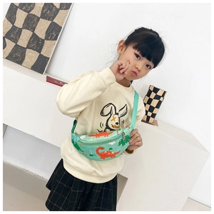 Sac de poitrine pour enfant en toile verte avec motifs de dinosaures et sangle réglable
