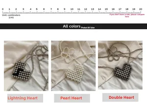 Detailed comparison of three handcrafted beaded heart bags with pearl shoulder straps
