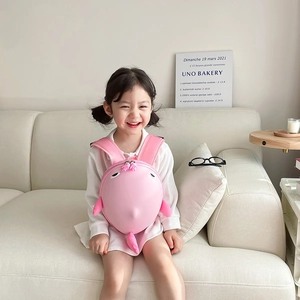 Pink shark eggshell hard shell toddler backpack for kindergarten girls with cute 3D fins
