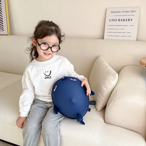 Cartoon shark hard shell backpack for kids in navy blue with side fins for toddlers